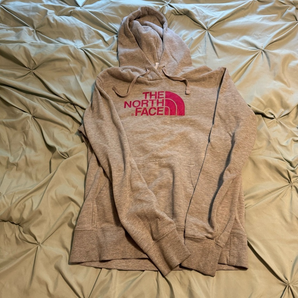 The North Face Grey Hoodie with Pink Logo